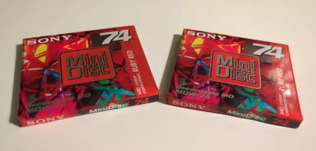 2x Sony MD-74 Minidisc / MDW-74AR Ruby Red / 74 MINS **NEW**