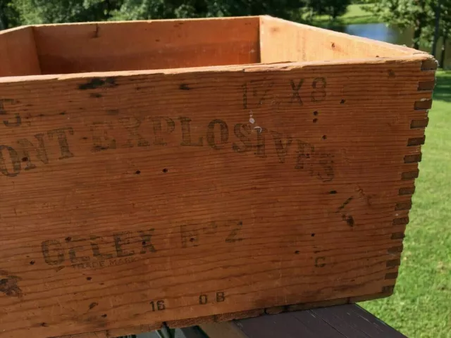 Vintage Wooden Dupont High Explosives Crate Dovetail 50 LBS Wood Box Antique