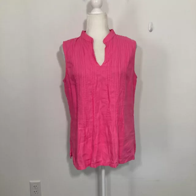 Jones New York Womens Top Medium Pink Linen Pleated Sleeveless V Neck New