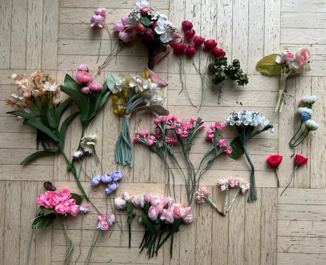 Mini Stoff Blumen mit Draht Konvolut Kunststoff