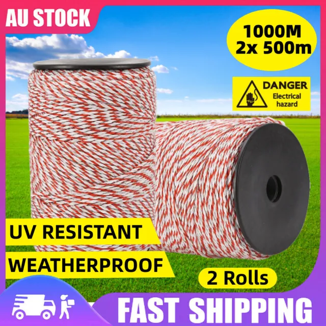AU 1000m Polywire Electric Fence Energiser Stainless Steel Poly Wire Insulator