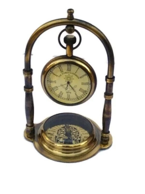 Chaîne De Montre à Gousset Ancienne En Laiton Avec Boîte En Bois - Style Maritime US Navy