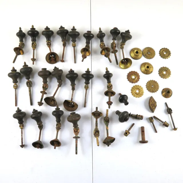 22 Antique Eastlake Drawer Pulls Wood Brass & Parts Lot