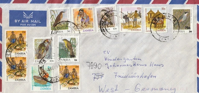 Zambia: 2 Briefumschläge nach Deutschl. Friedrichshafen