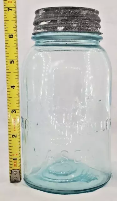 Vintage Atlas Strong Shoulder Mason Quart Jar Canning Blue Zinc Lid Bubbles