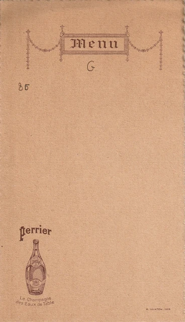 M17 Perrier Menu ""Le Champagne des eau de table