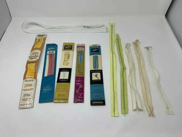 Lot of 11 Vintage Talon, Unique, Coats & Clark Zippers
