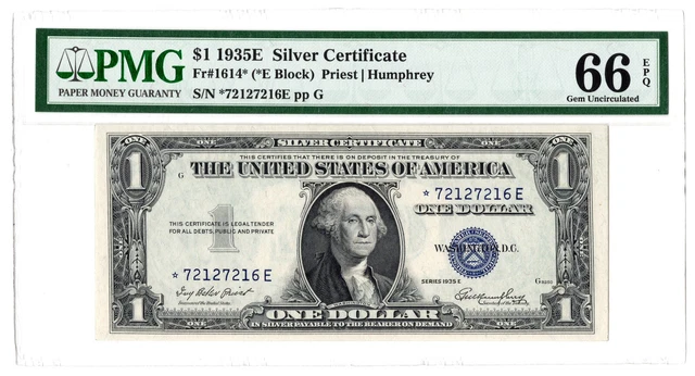 FR#1614*~  1935 E $1 Silver Certificate STAR NOTE  E Block PMG GEM 66 EPQ