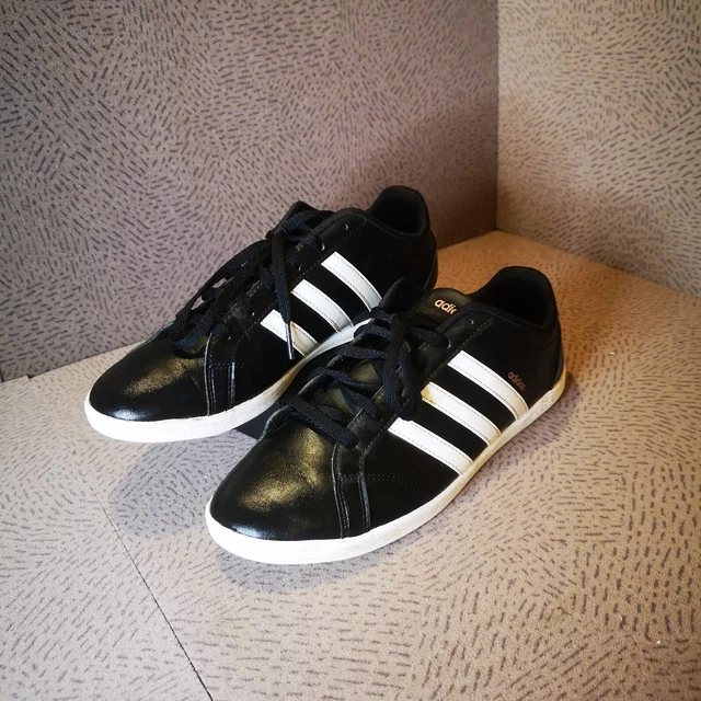 ADIDAS CONEO QT Lace Up Black White Smooth Leather Womens Trainers