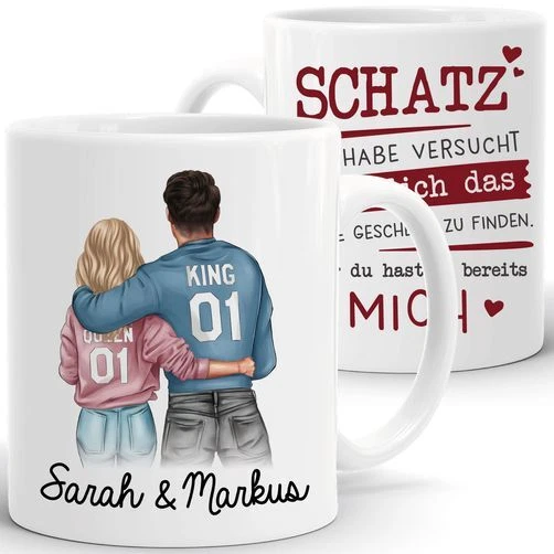 Personalisiertes Tassen-Paar Mit Namen – Romantisches Geschenk Für Paare Zu Weihnachten, Jahrestag & Valentinstag (Keramik, 325 Ml)