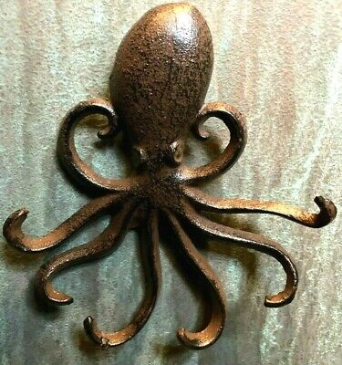 Octopus Cast Iron Hooks Wall Mount Key Jewelry Towel Hanger Beach Nautical Decor