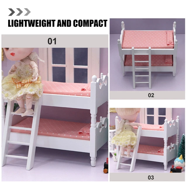 DOLL HOUSE BUNK Beds Mini for Dolls Double with Ladder Micro Scene £12.