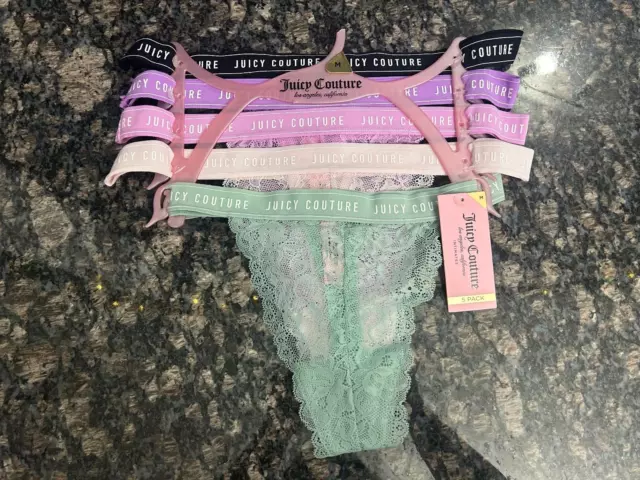 JUICY COUTURE Lace Thong Underwear Embellished Logo 5 Pack Size Medium ...