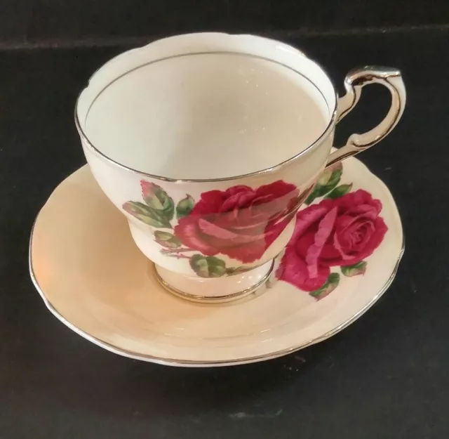 Paragon Double Warrant Signed R. Johnson Cabbage Red Rose Teacup Cup And Saucer