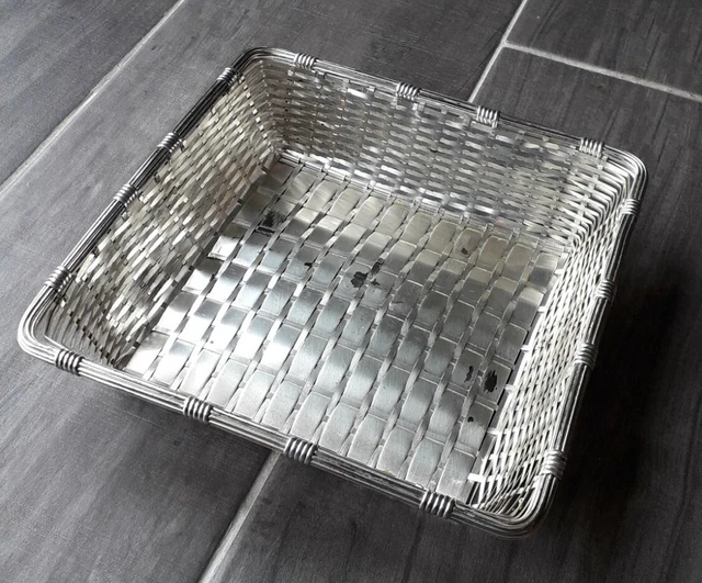 Panier à Pain en Métal Argenté Tressé Signé Christofle Coll. Gallia - Carré 23cm
