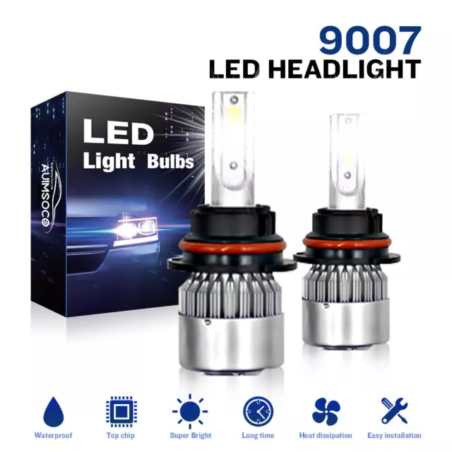 9007 HB5 LED Headlight Bulbs Conversion Kit High Low Beam Super White 2Pcs 6500K