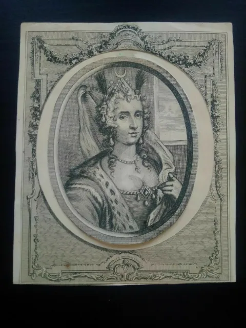 Rare gravure médaillon Diane XVIIème siècle estampe ancienne eau forte et burin