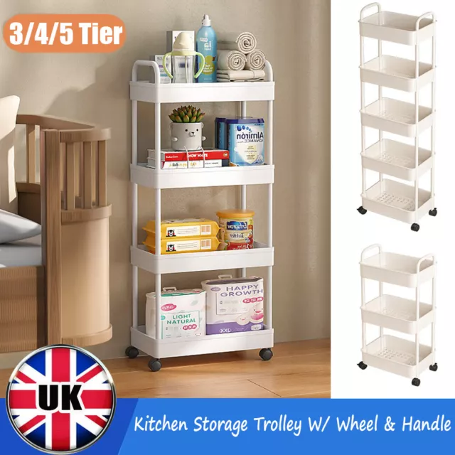 Kitchen Storage Trolley Beauty Fruit Cart Rack Tray Shelf Rolling Wheel Handle