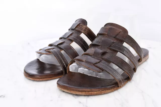 BED STU ZIRA TEAK RUSTIC Brown Boho Leather Slide Sandals Womens Sz 9.5