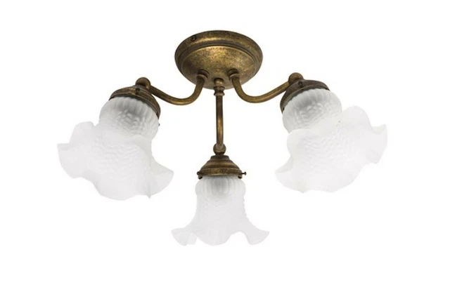 Applique Ou Plafonnier En Laiton Avec Globes En Verre - Style Art Déco - Occasion (x2)