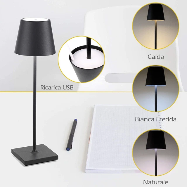 Lampada Da Tavolo Led Ricaricabile tipo poldina  Nera 4000k 6400k NERA 2