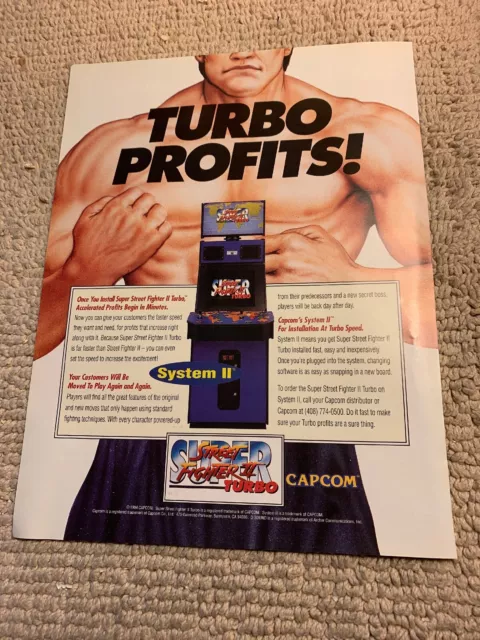 Original 1994 ad 11-8” Super Street Fighter Turbo Cps 2 Capcom ARCADE GAME FLYER