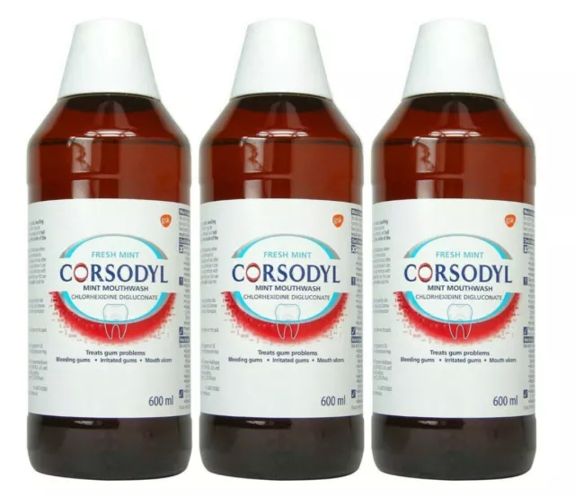 3 x Corsodyl neuwertig Mundwasser 600ml