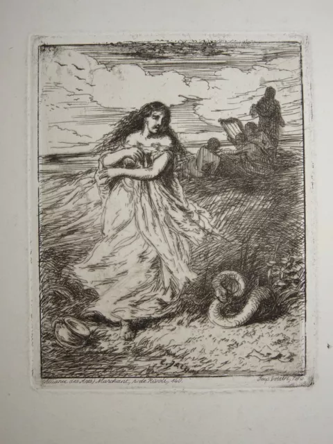 Charles Emile JACQUE 1813-1894 EAU FORTE ORIGINALE SERPENT BARBIZON REALISME r