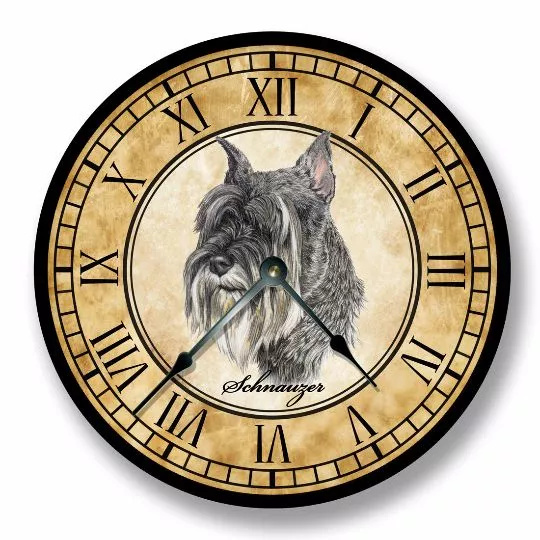 Schnauzer Wall CLOCK - Color Pencil Sketch - Old World Look_FT