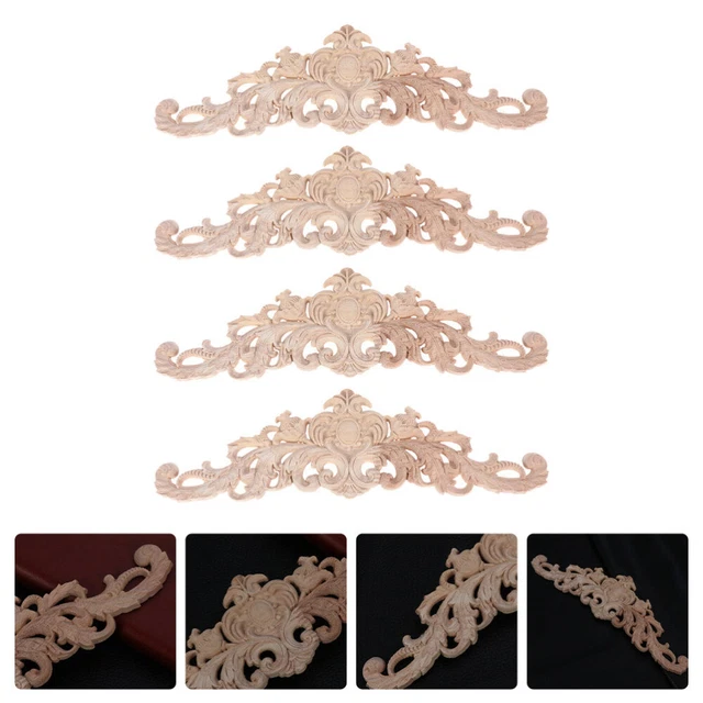 4 Pcs Vintage Appliques Wood Flower Piece Vintage Home Decor Wooden