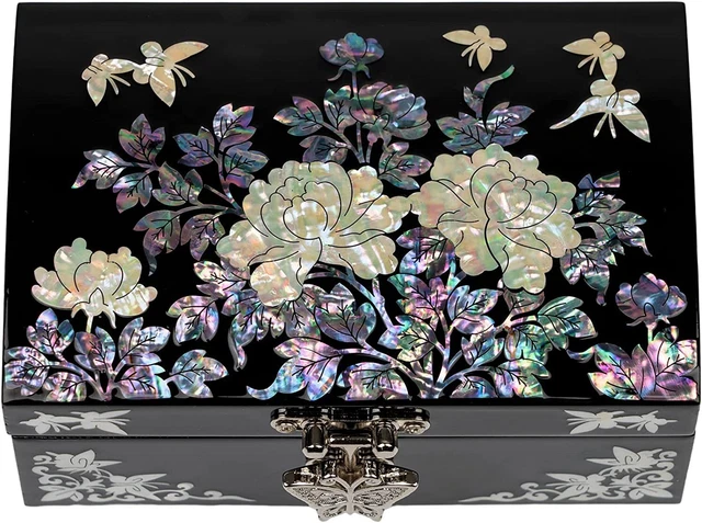 Mother of Pearl Small Jewelry Box with mirror lid, Jewelry Storage Organizer ..