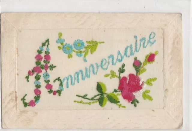 CPA Fantaisie brodée Relief ANNIVERSAIRE - BIRTHDAY - EMBROIDERED CARD