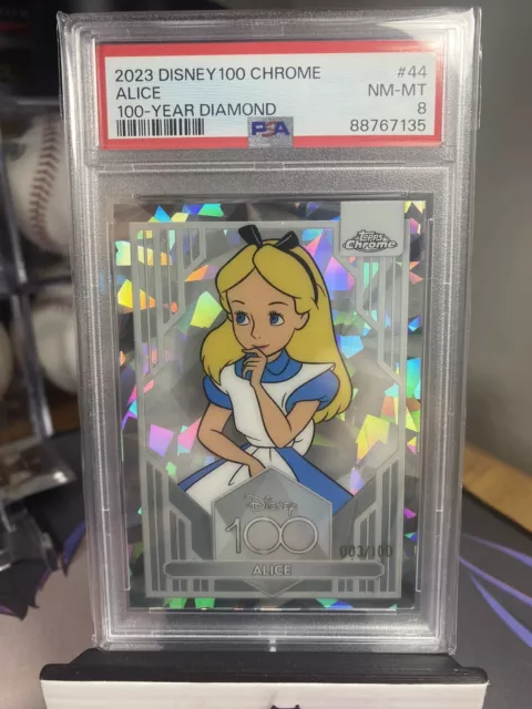 2023 Topps Chrome Disney 100 Alice 100 Year Diamond /100 PSA 8 POP 1