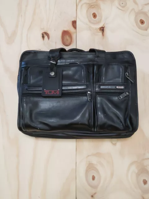 Tumi Black Leather Alpha Bravo Tpass Expandable Laptop Briefcase