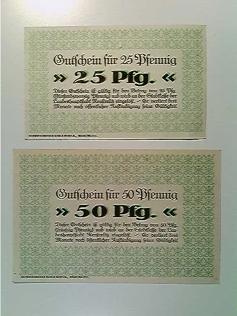 Notgeld Landeshauptstadt Neustrelitz, 25 und 50 Pfennig, 1920 2