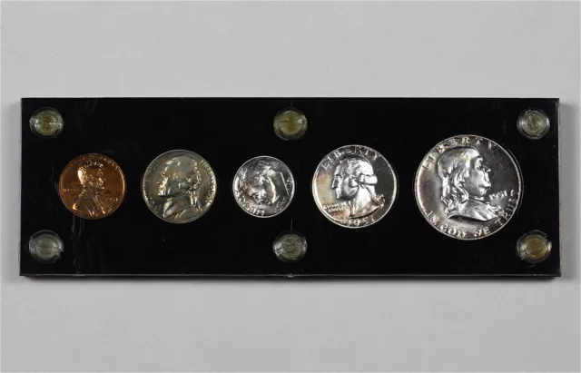 1951 1C, 5C, 10C, 25C, & 50C 5 Coin Proof Set in Black Plastic Holder