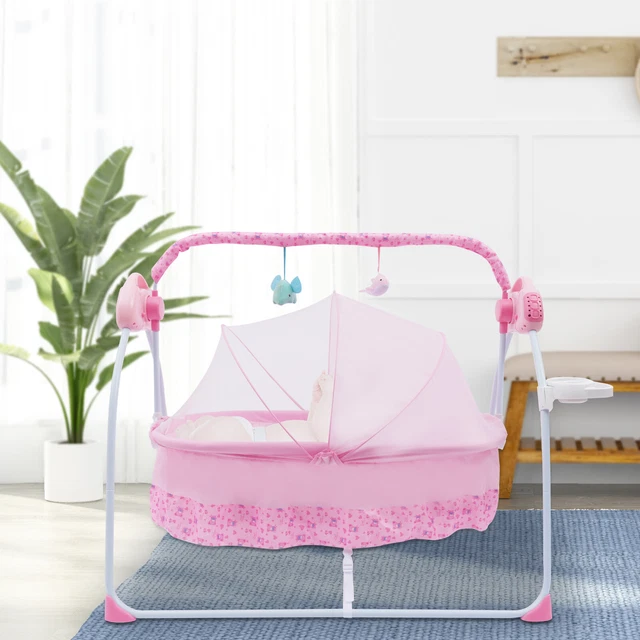 PINK ELECTRIC BABY Rocker Swing Rocking Crib Cot Bed Infant Cradle w