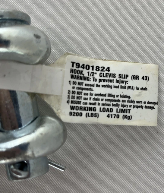 Campbell 1/2" Eye Slip Hook Grade 43 Zinc Plated Working Load Limit 9200 LBS 4