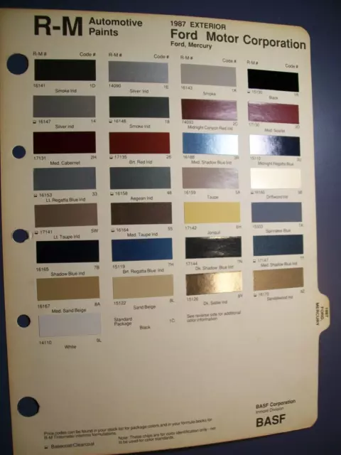 1987 Ford Mercury T-Bird Mustang Cougar car auto RM Paint Chips set