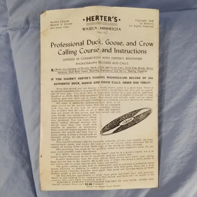 1949 Herter’s Professional Duck Goose & Crow Calling Course Instructions Manual