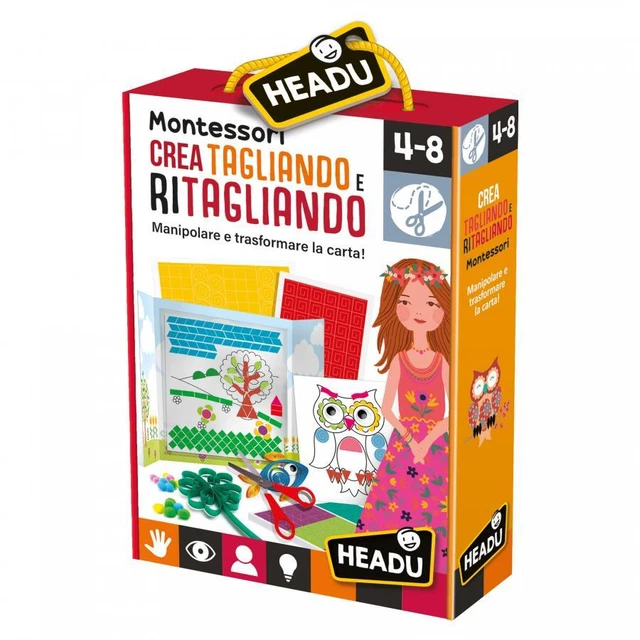 Kit Créatif Headu Crea Tagliando - Activité Découpage Et Collage Pour Enfants, Style Montessori, 35x12x7 Cm, Multicolore