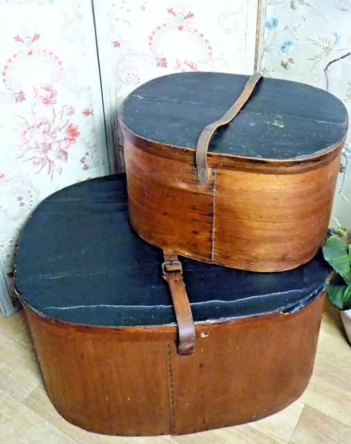 LOT ANCIENNES GRANDES BOITES A CHAPEAU EN BOIS XIXe, ANCIEN-STOCK DE MODISTE