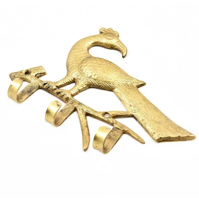 Antique Brass Peacock  Wall 3 Hooks Hangers Holder Hanging Coat Towel Clothes