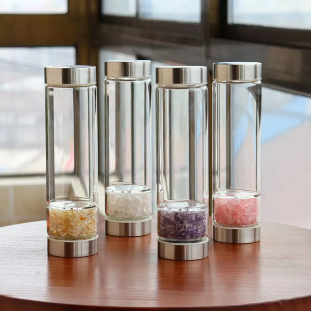 Natural Quartz Crystal Elixir Crushed Stone Water Bottle Healing Chakra Gemstone