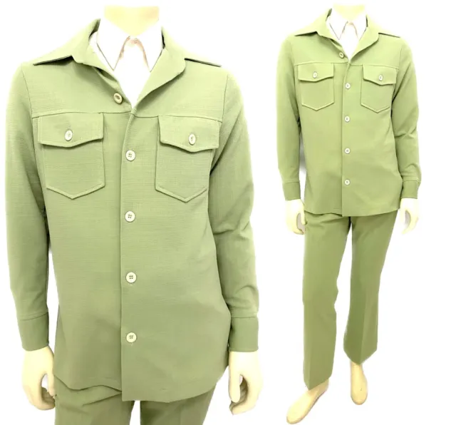 Vintage 70s Leisure suit 2 pc mint green Mens 36 jacket 32 x 30 pant JCPenney