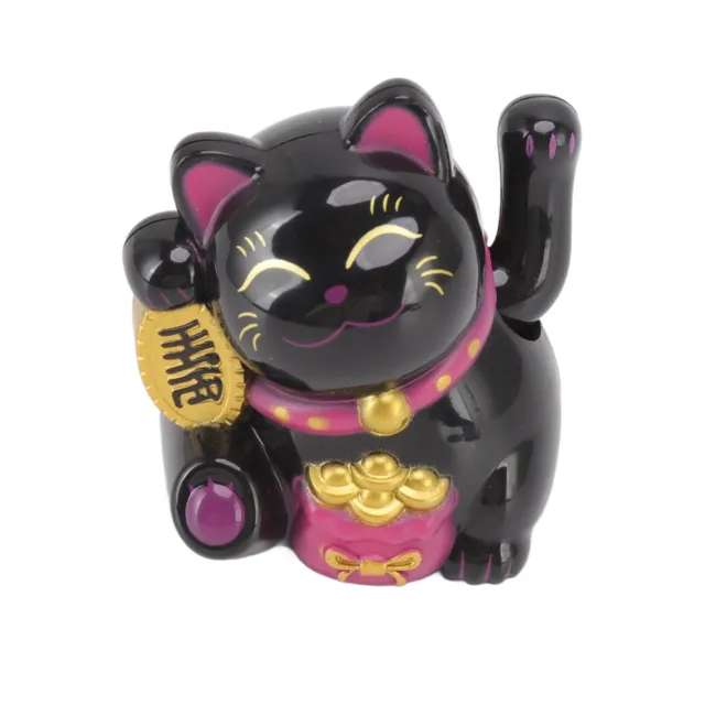 Sit Sideways Black Chinese Lucky Cat Fortune Cat Decoration Waving Arm BG