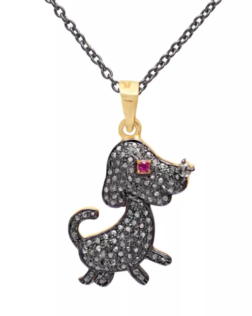 925 Sterling Silver Puppy Dog Pendant Necklace Cute Animal 14k Gold with Diamond