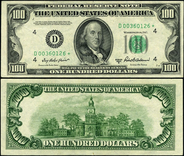 FR. 2159 D* $100 1950-B Federal Reserve Note Cleveland D-* Block AU+ Star