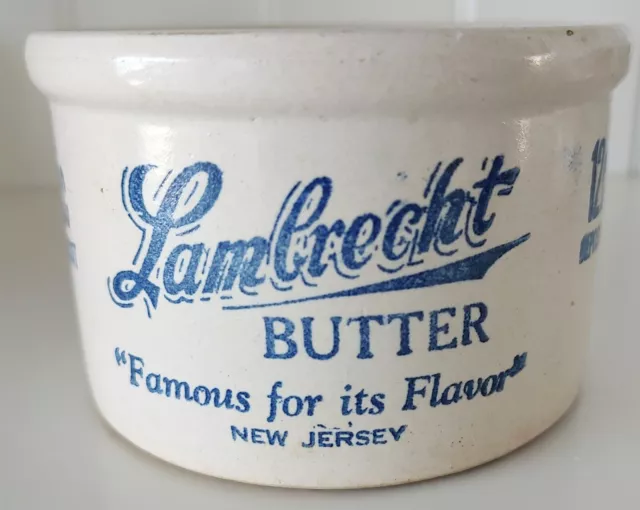 Vintage Lambrecht Stoneware Butter USA Crock New Jersey 12 Cent Dairy