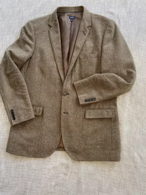 J Crew Ludlow Yorkshire Moon Brown Herringbone Tweed Sport Coat Jacket sz 44L